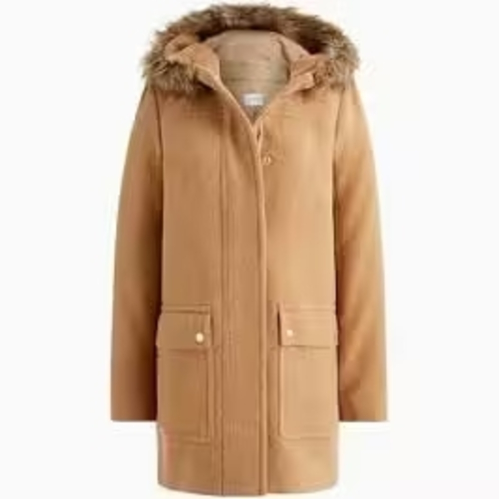 J. Crew Tan Utility Jacket with Faux Fur Hood